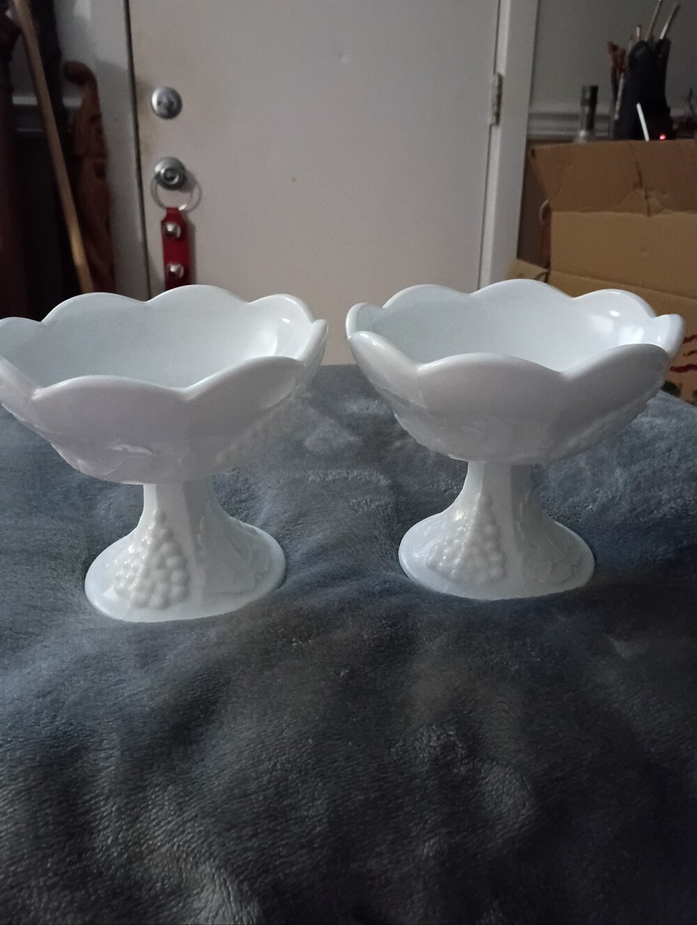 White Milk Glass Pedestal Candle Holders- Set of 2